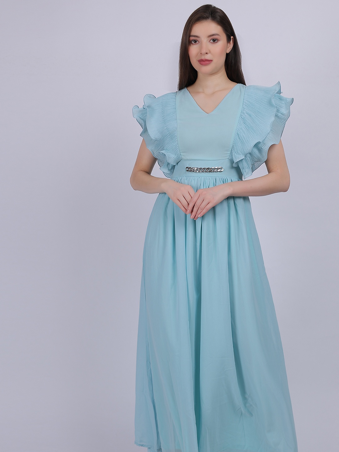 

Aumbe Women Flutter Sleeve Maxi Dress, Blue