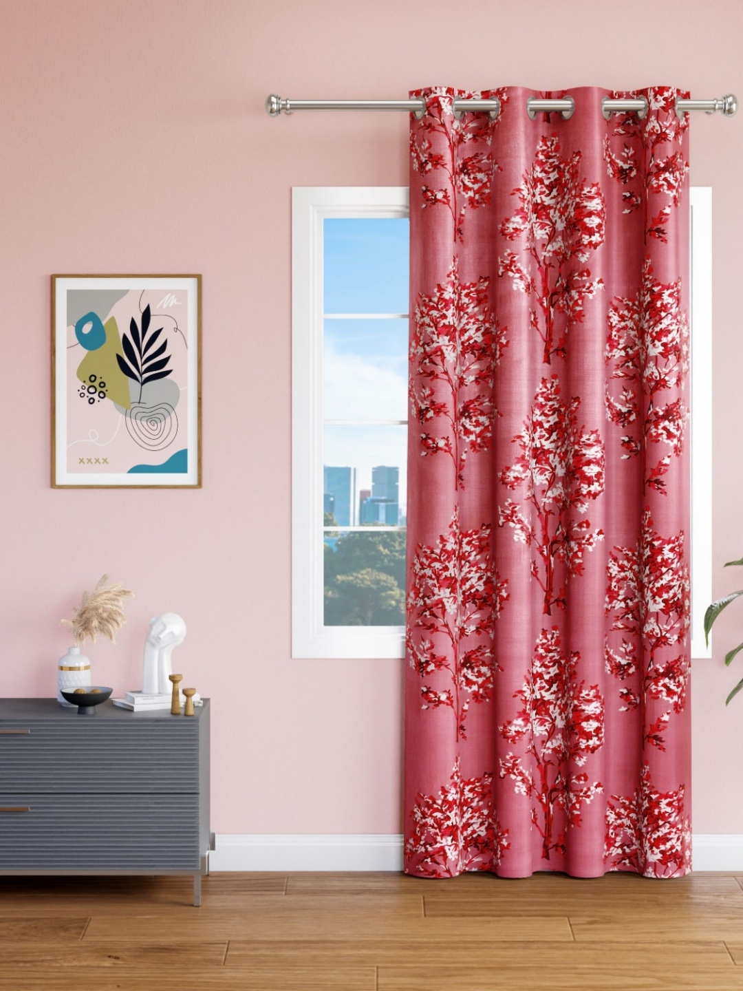 

Aura Pink Floral Long Door Curtain