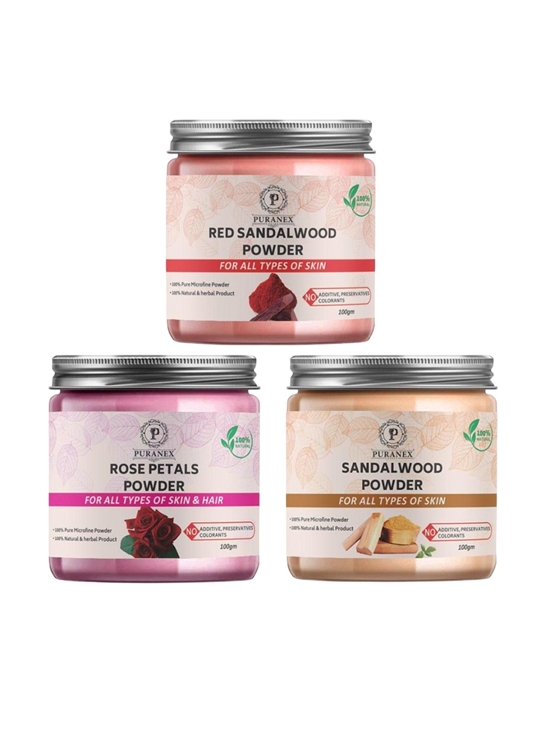

Puranex Set Of 3 Red Sandalwood, Rose Petals & Sandalwood Powder Face Pack, White