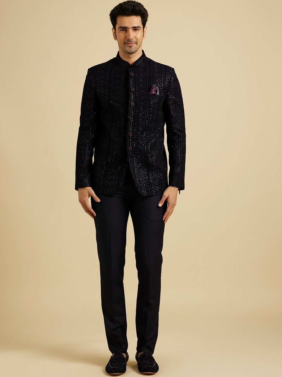 

Manyavar Slim-Fit Single-Breasted Two-Piece Suit, Blue