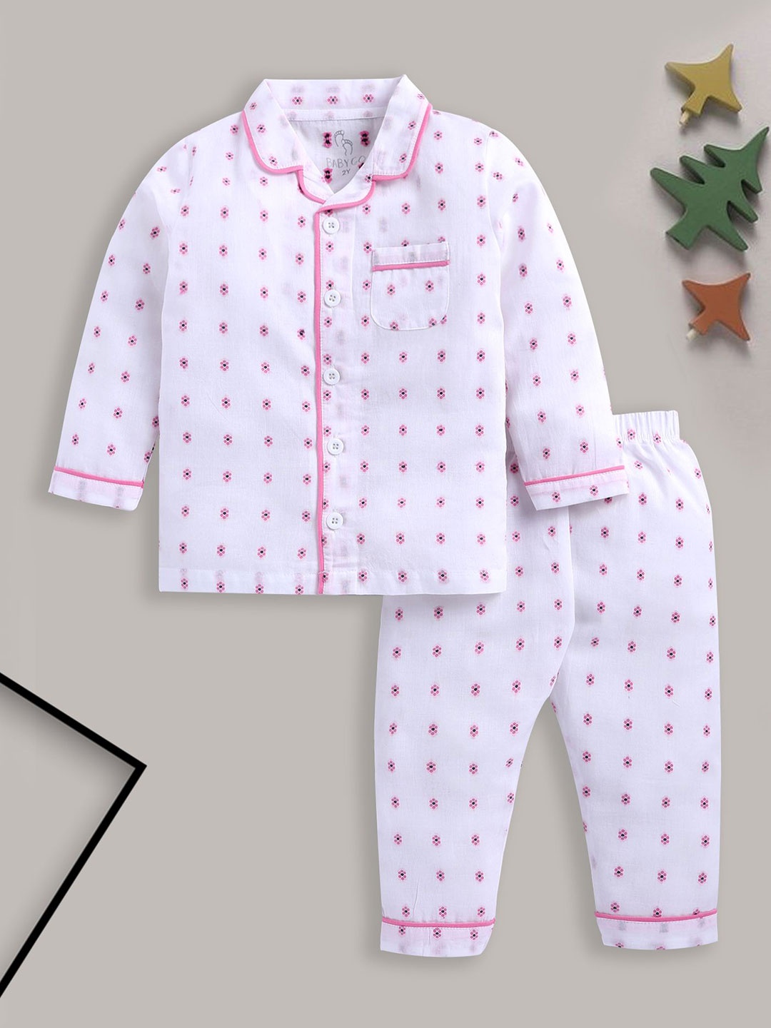 

BABY GO Boys Printed Shirt with Pyjamas, White