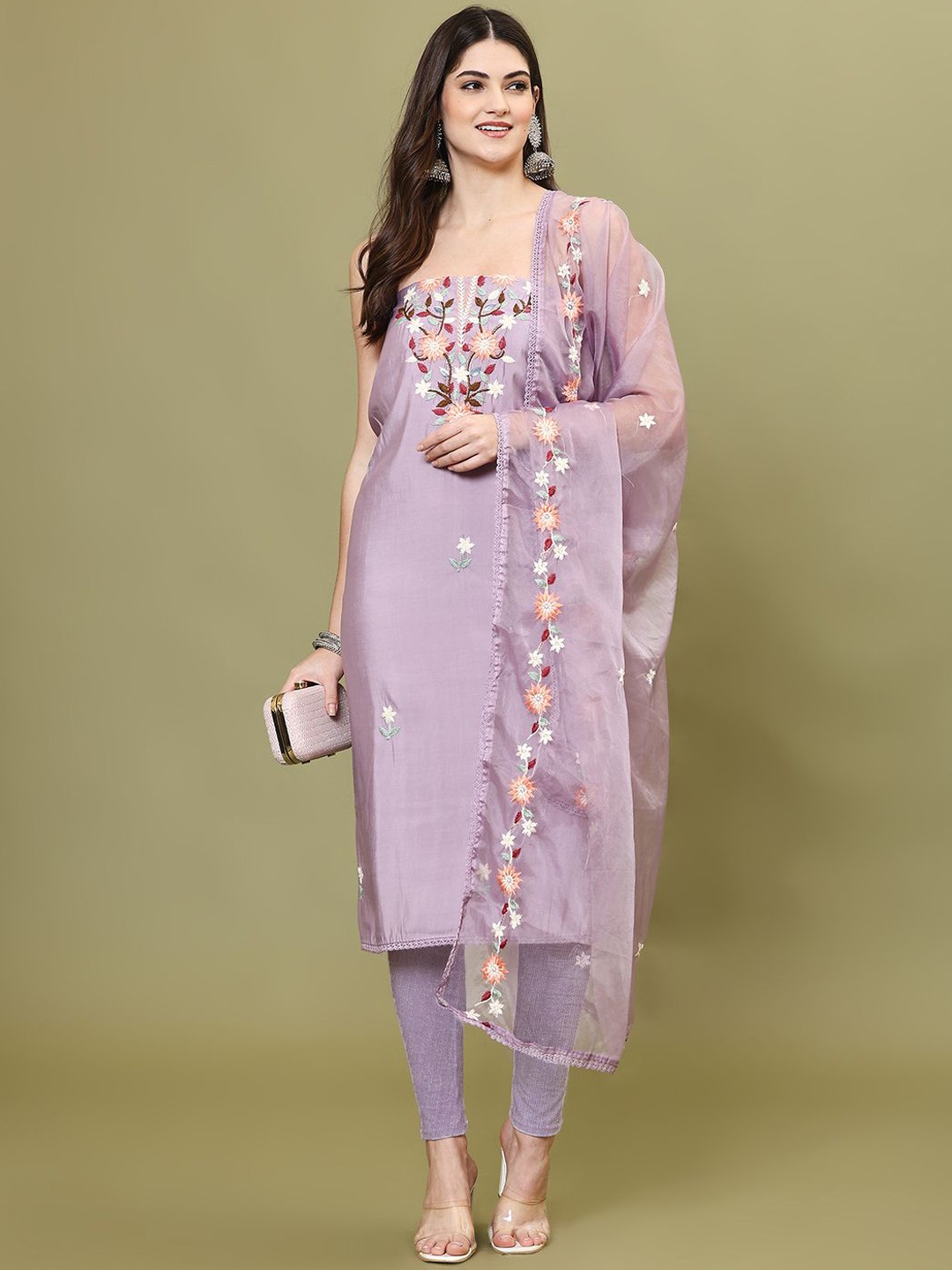 

Meena Bazaar Embroidered Art Silk Unstitched Dress Material, Purple