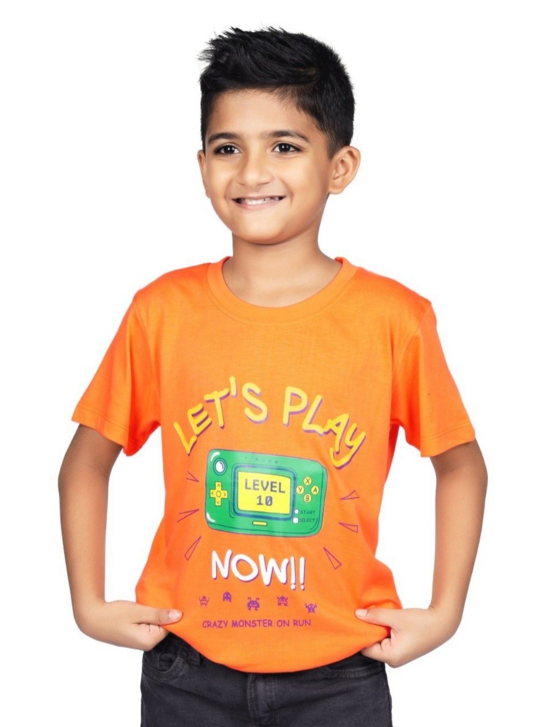 

CRAZYPENGUIN ELITE Boys Graphic Printed Round Neck Cotton Relaxed Fit T-shirt, Orange