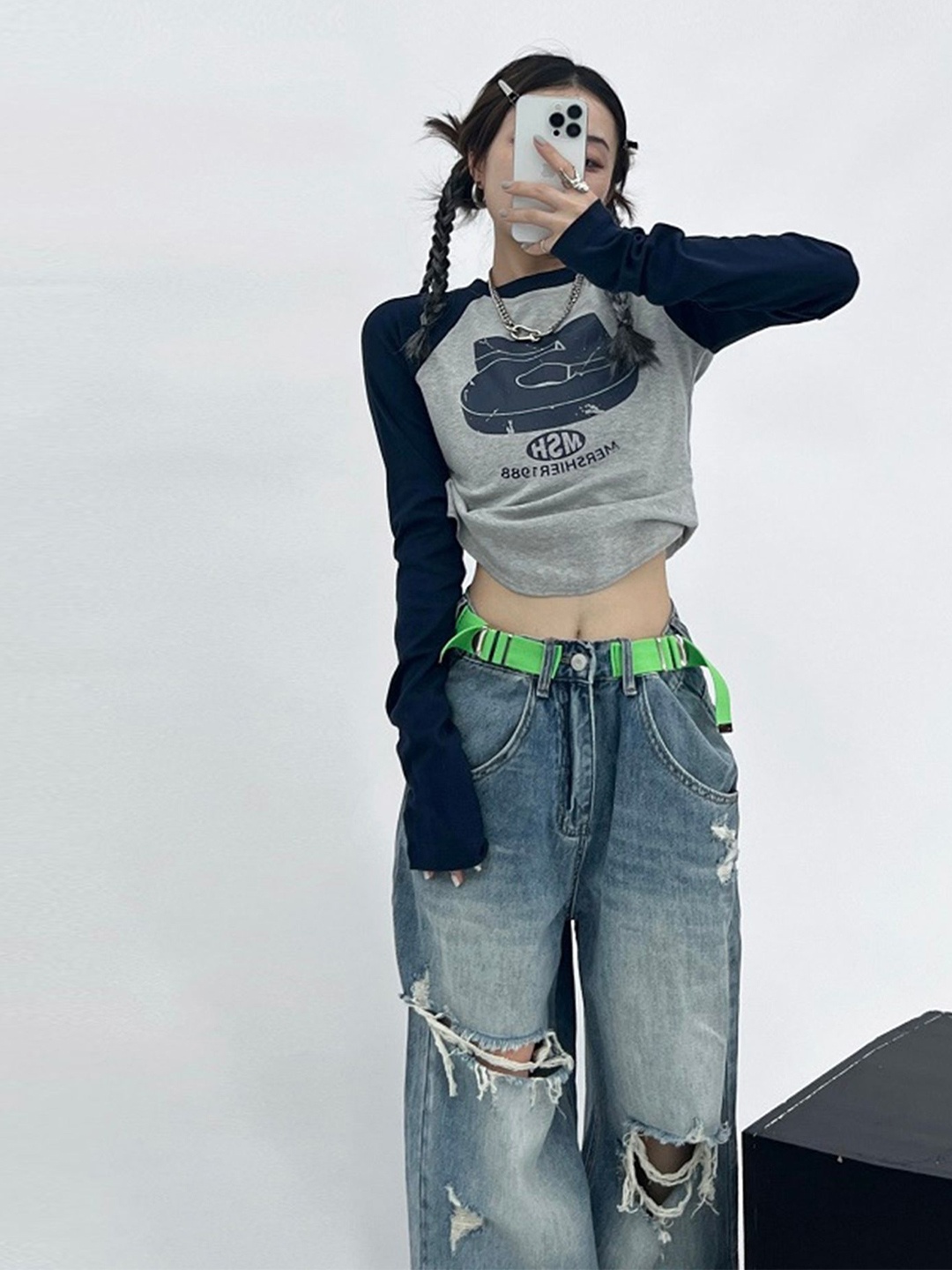 

LULU & SKY Print Crop Top, Grey