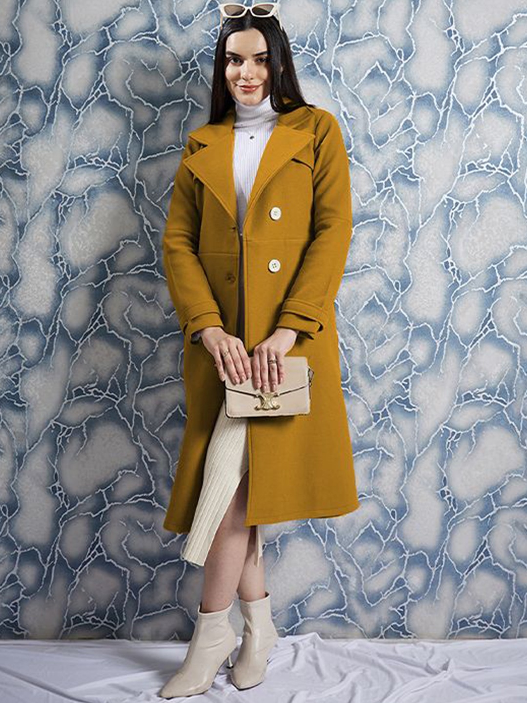 

Athena Women Single-Breasted Overcoat, Mustard