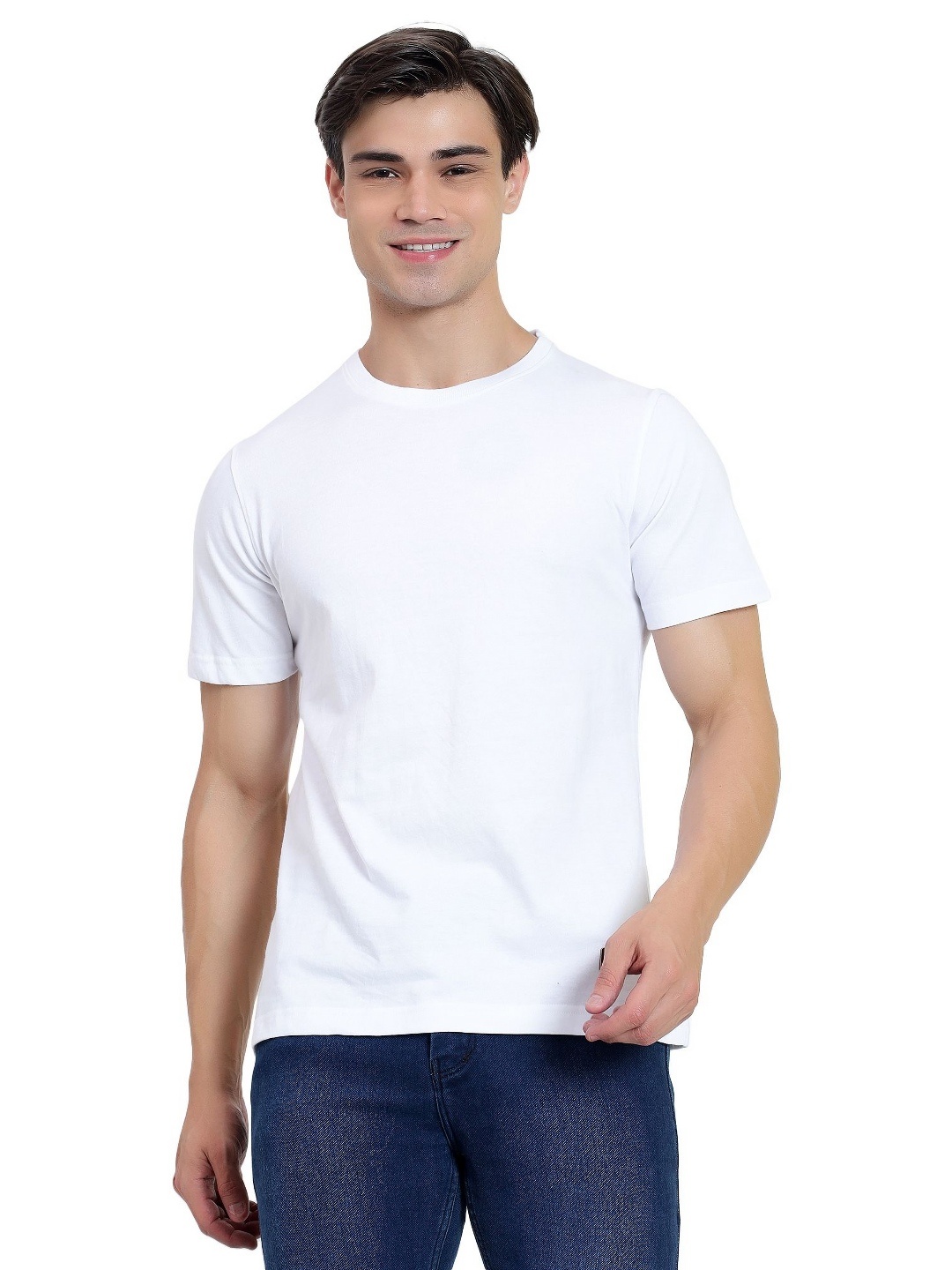 

MENTOOS Men Round Neck Solid T-shirt, White