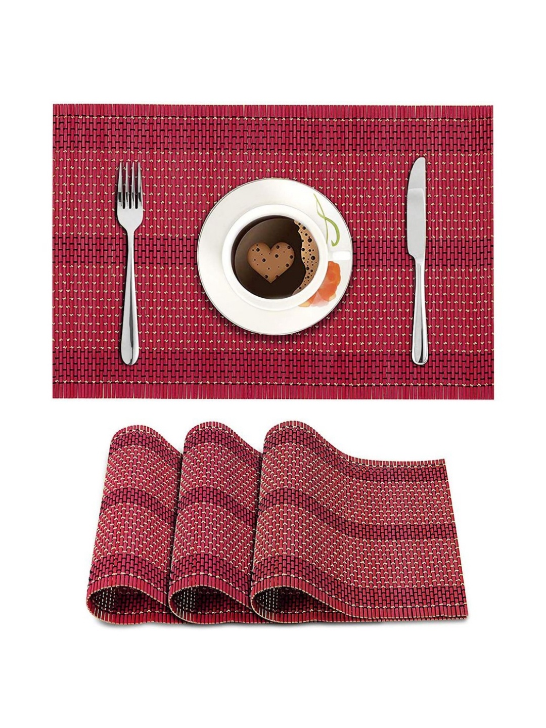 

HOKIPO Maroon 4 Pieces Striped Rectangle Bamboo Heat Resistant Table Placemats