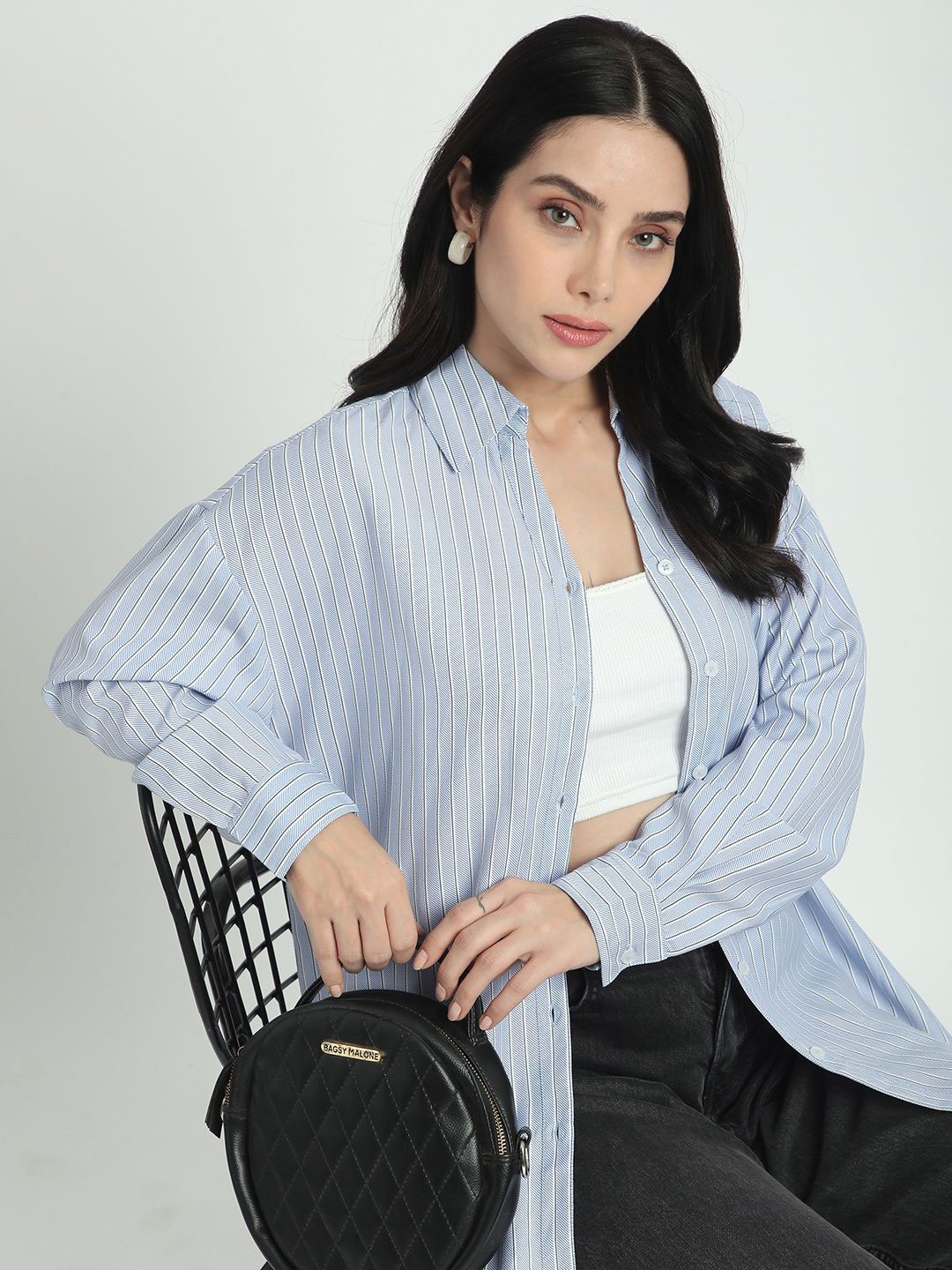 

R&B Women Opaque Striped Casual Shirt, Blue