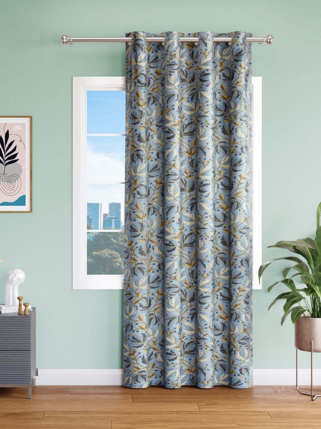 

Aura Grey & White Floral Long Door Curtain