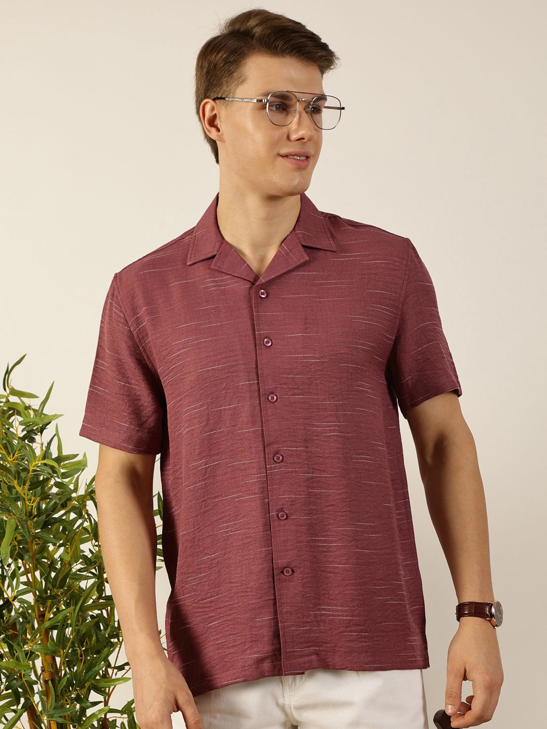 

Mast & Harbour Men Premium Relaxed Fit Textured Casual Shirt, Mauve