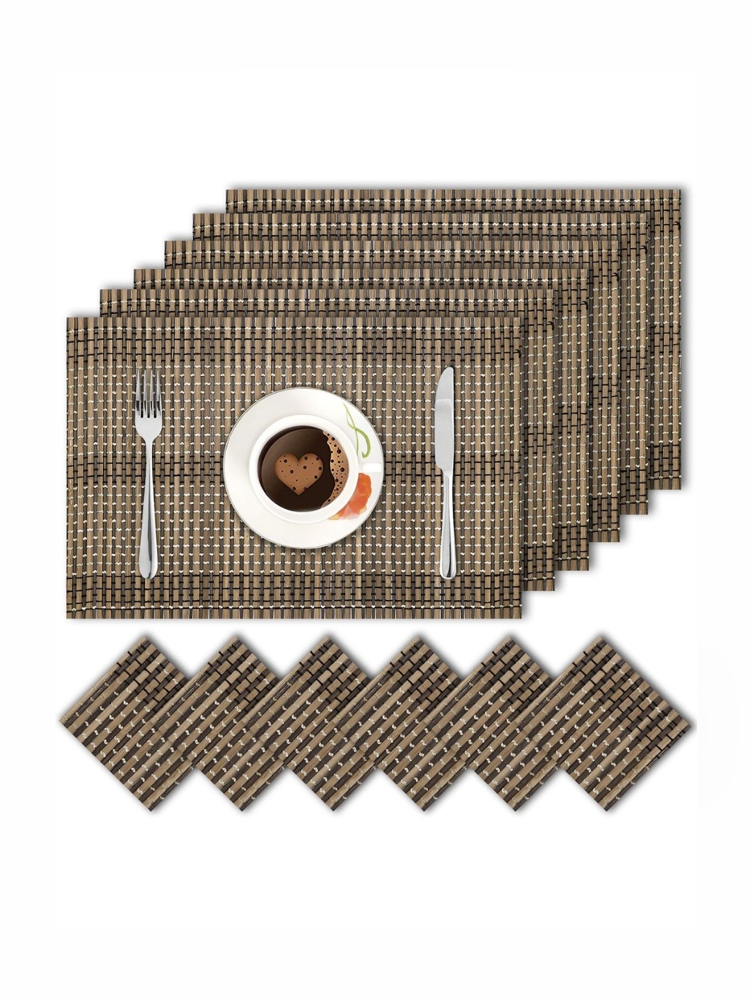 

HOKIPO 12-Pcs Grey Non Slip Table Placemats & Coasters