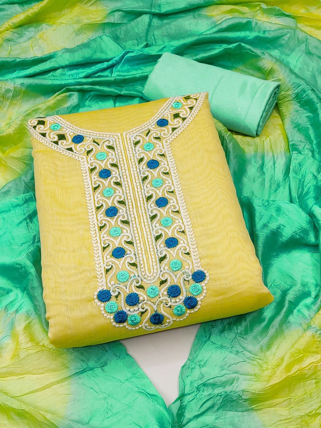 

Maroosh Embellished Unstitched Dress Material, Yellow