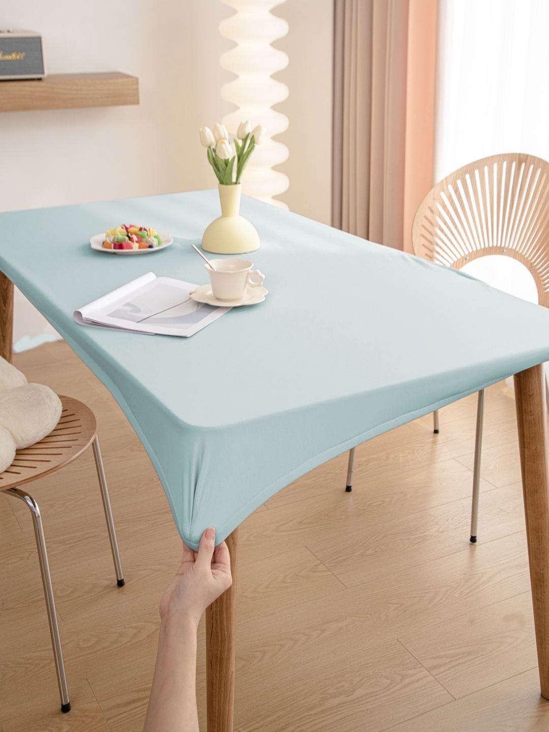 

HOKIPO Blue Waterproof Non-Slip Stretch Fit 4-Seater Rectangle Table Cover