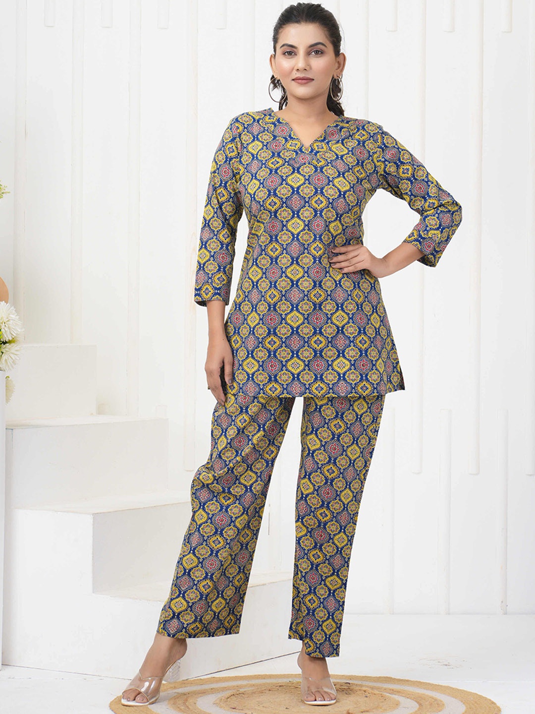 

KALINI Printed Top With Trousers Co-Ords, Blue