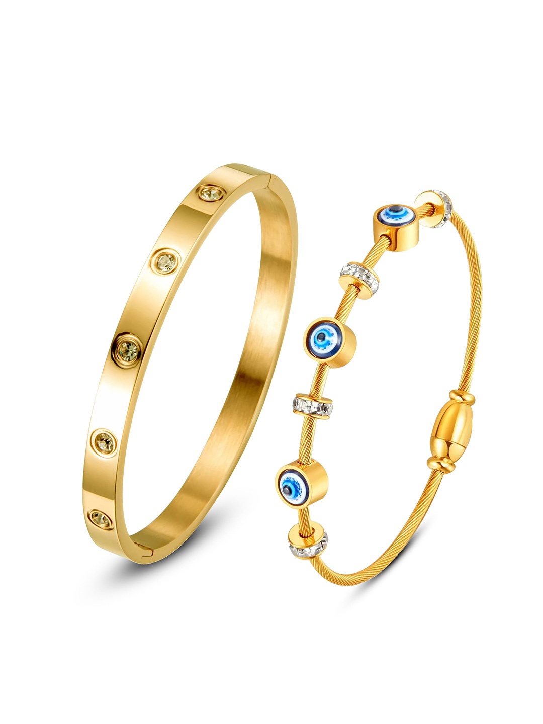 

DIVASTRI Set Of 2 Gold-Plated AD Studded Stainless Steel Anti Tarnish Kada Bracelet