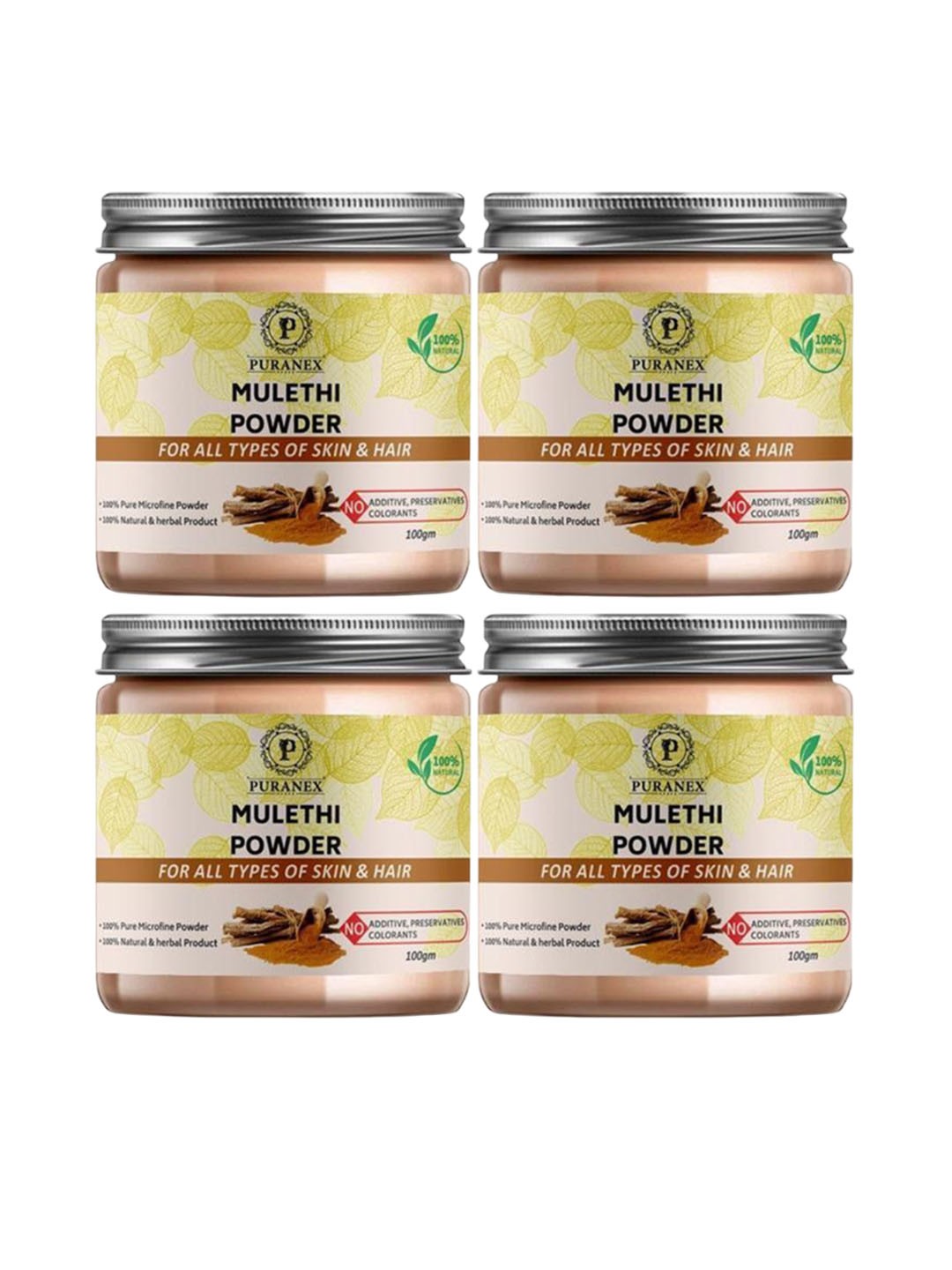 

Puranex Set Of 4 100% Natural & Pure Mulethi Powder Face Pack - 100 g Each, White