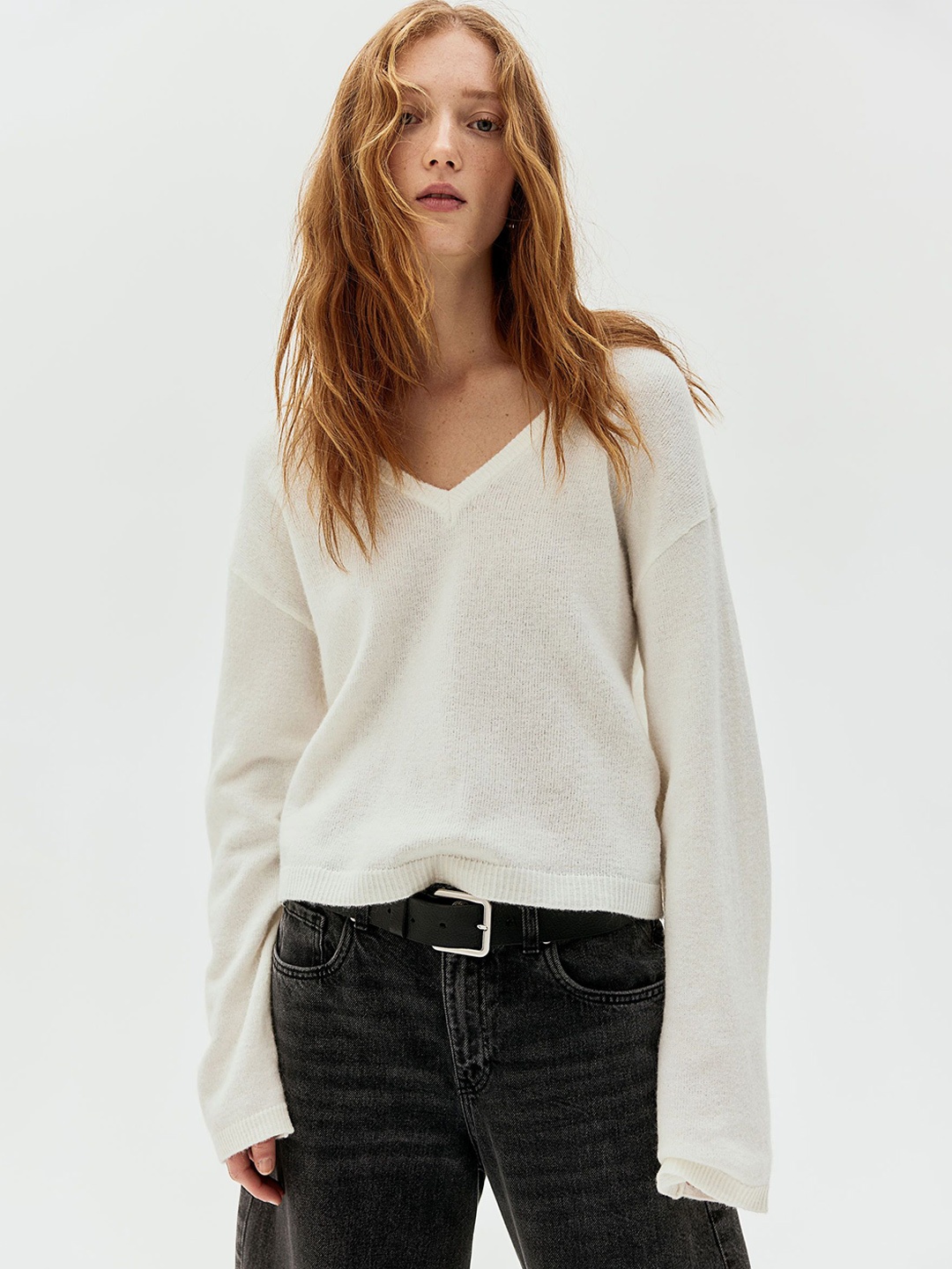 

H&M Fine-Knit V-Neck Jumper, White