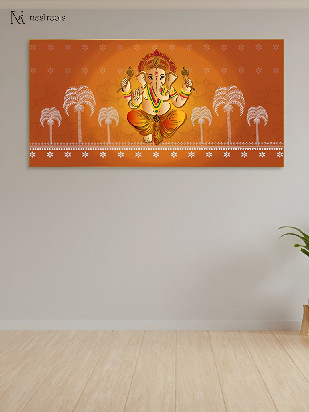 

nestroots Orange Colored & Red Lord Ganesha Printed Religious Canvas Painting Wall Art