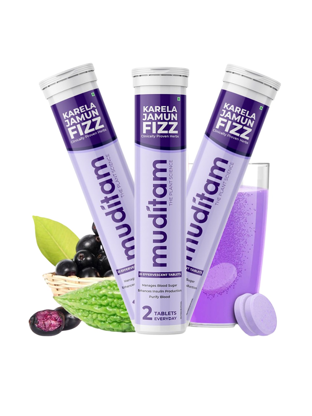 

Muditam Set Of 3 Ayurveda Karela Jamun Fizz - 20 Tablets Each, White