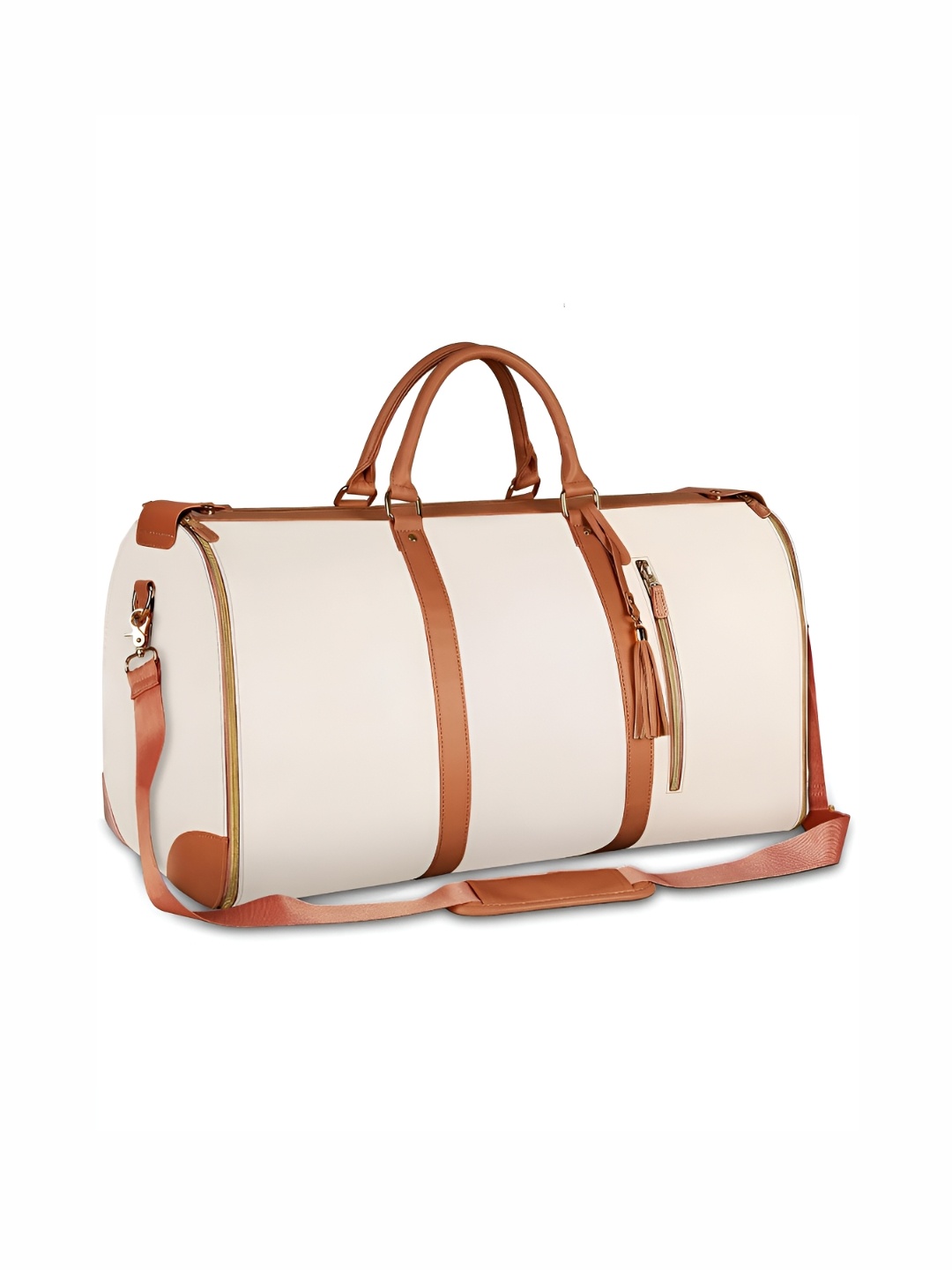

HOUSE OF QUIRK Beige & Brown 2 In 1 Convertible Travel Duffel Bag