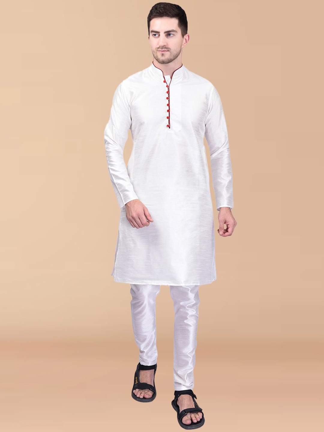 

PRINTINDIA Men Regular Pure Silk Kurta with Trousers, White