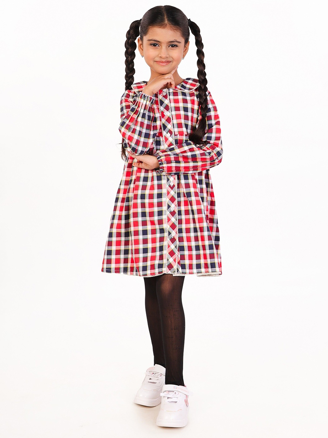 

Nature Nook Kids Girls Checked Cotton Fit & Flare Dress, Red
