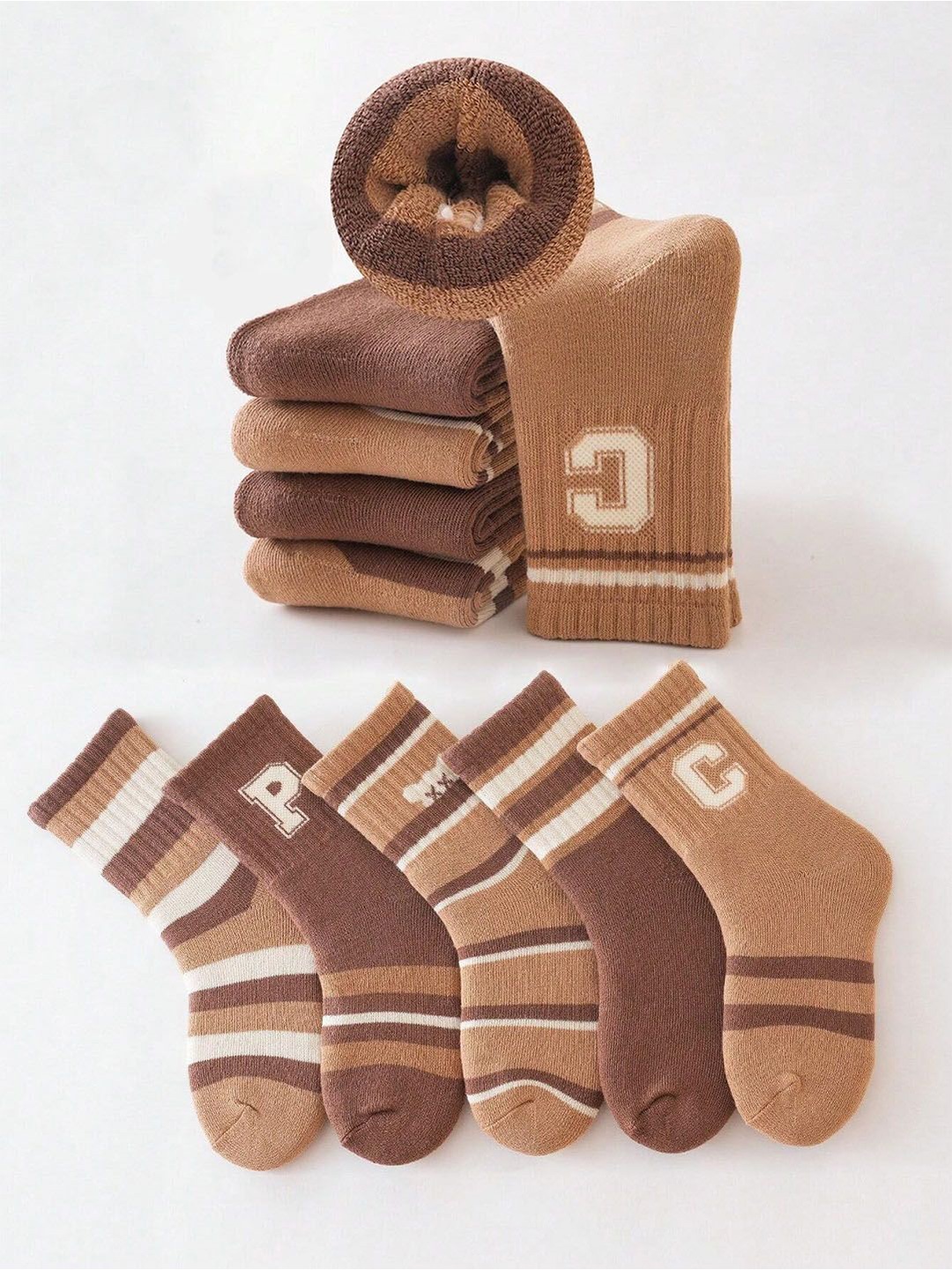 

BAESD Kids Pack Of 5 Patterened Ankle-Length Socks, Brown