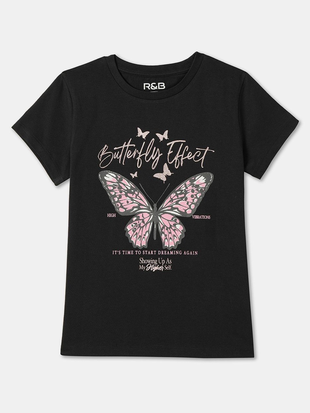 

R&B Girls Printed Applique T-shirt, Black