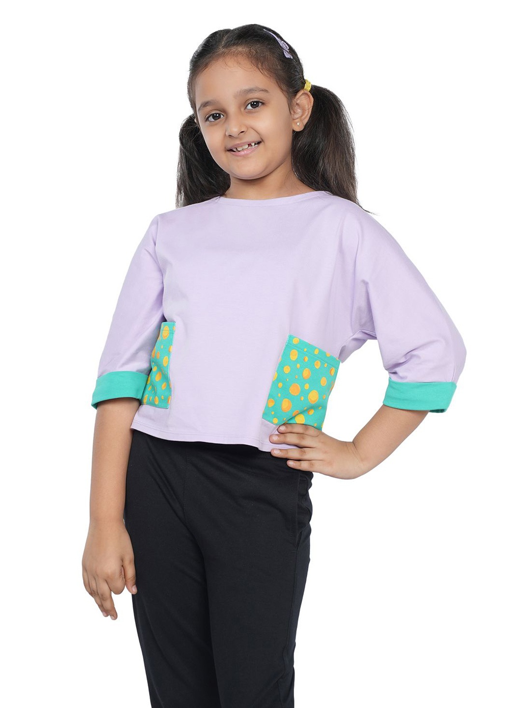 

PILOLO Girls Colourblocked Cotton Top, Purple
