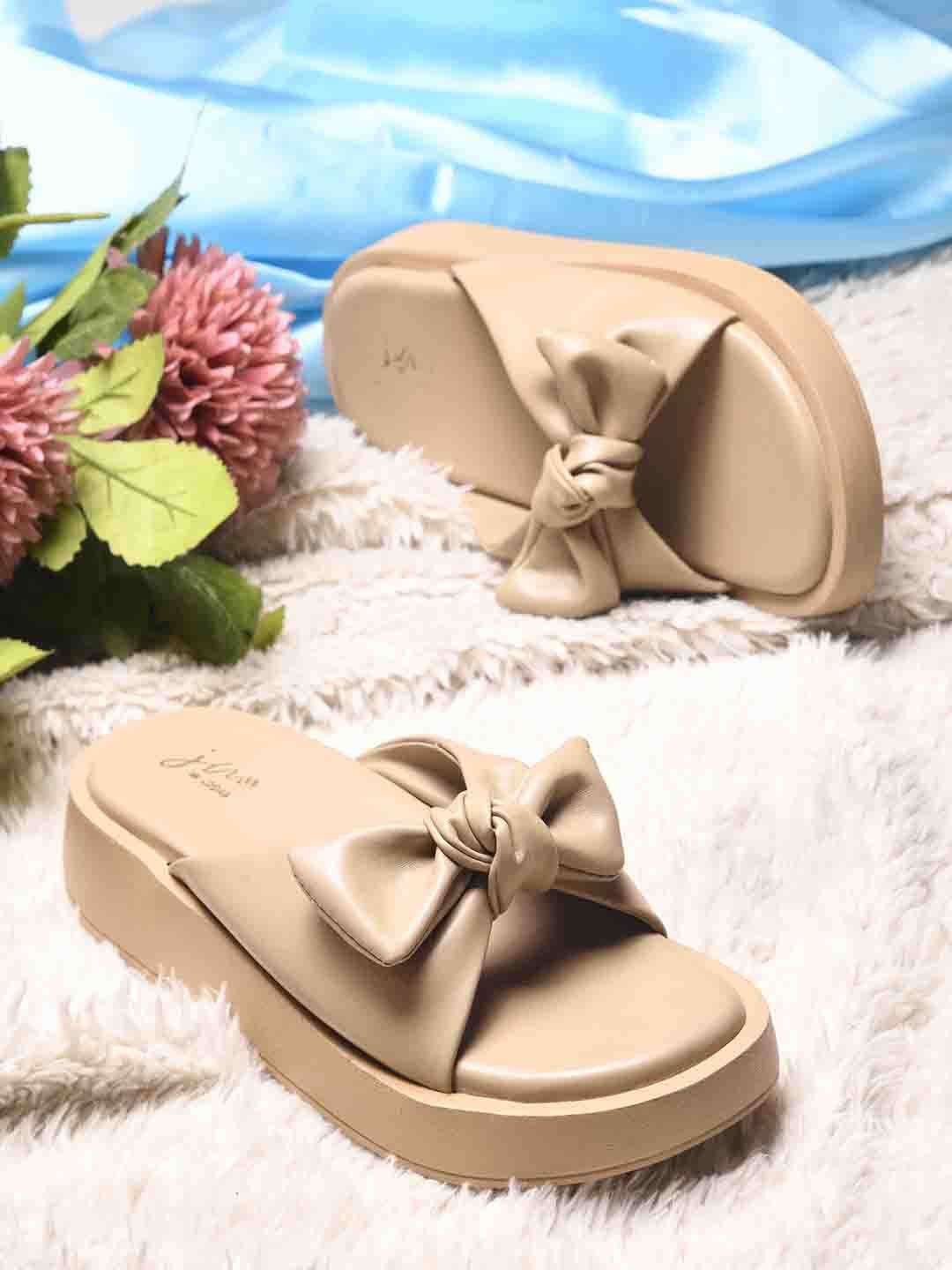 

JM Looks Women Open Toe Flats with Bows, Beige