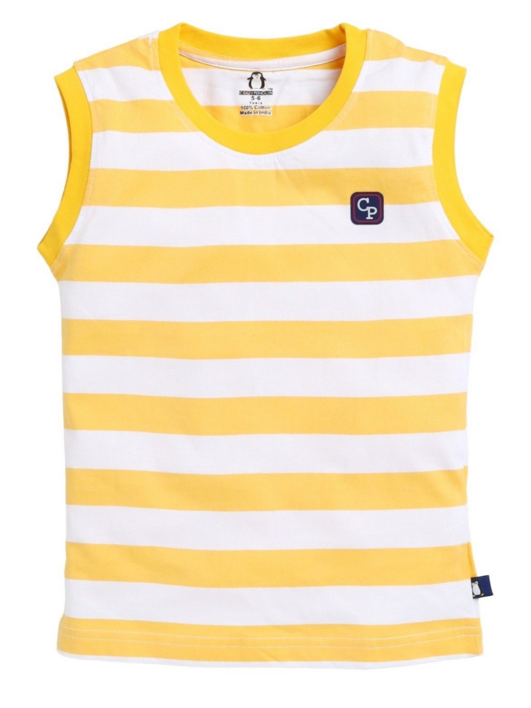 

CRAZYPENGUIN ELITE Boys Striped Round Neck Cotton T-shirt, Yellow