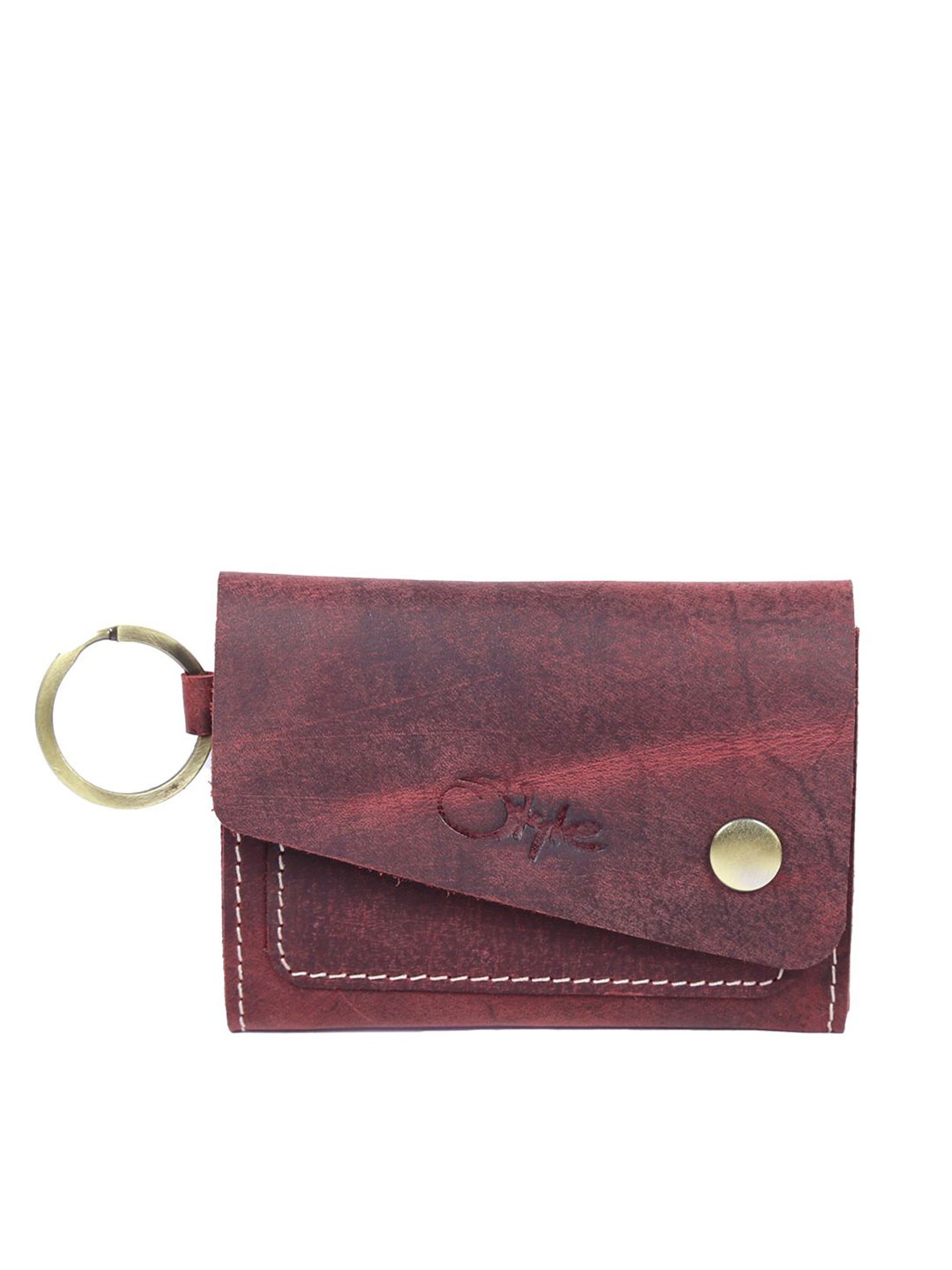 

Style Shoes Unisex Embroidered Leather Card Holder, Maroon