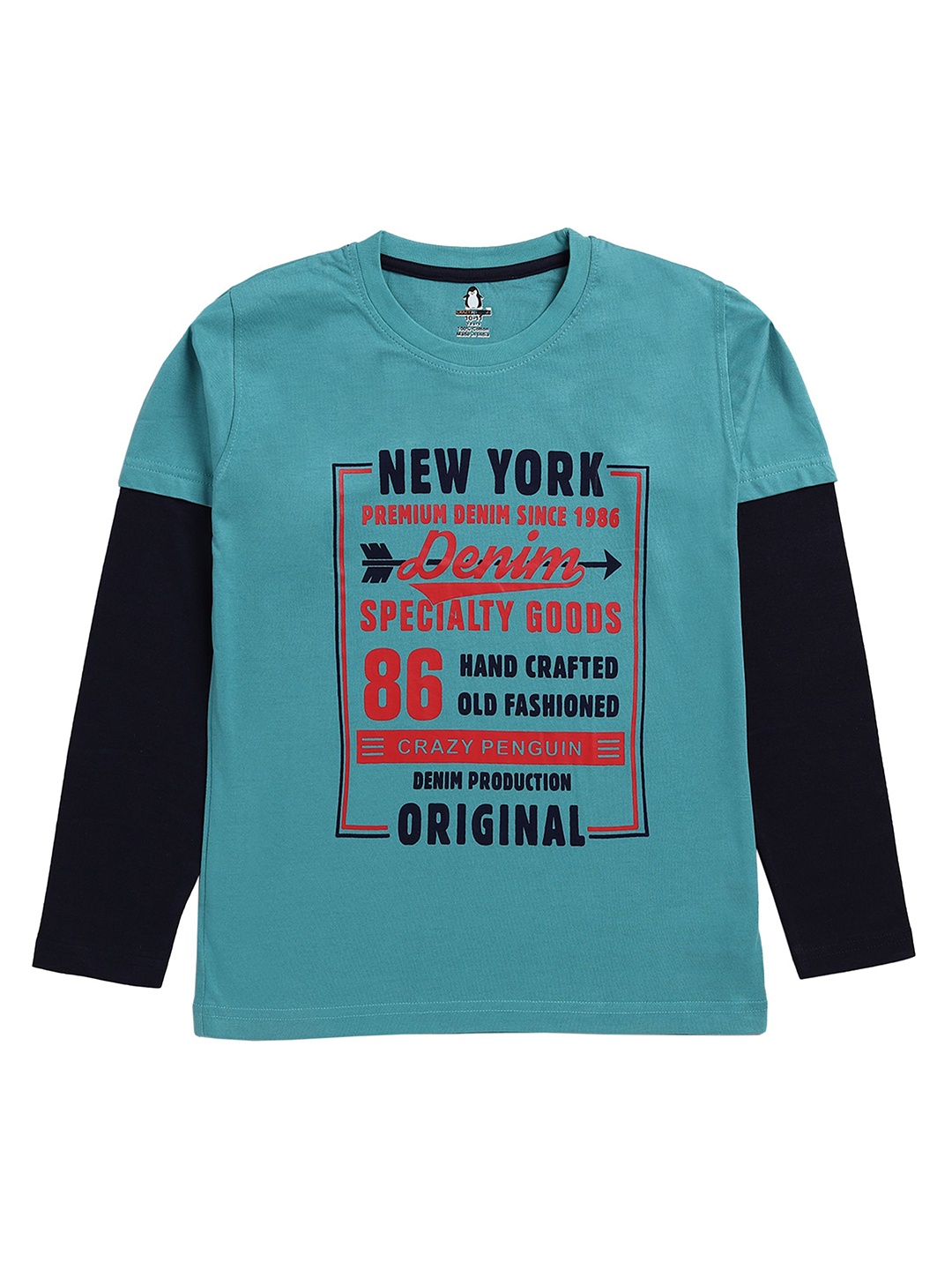 

CRAZYPENGUIN ELITE Boys Typography Printed Full Sleeves Cotton Casual T-shirt, Blue