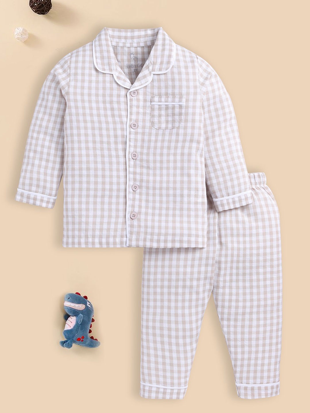 

BABY GO Boys Checked Shirt with Pyjamas, White