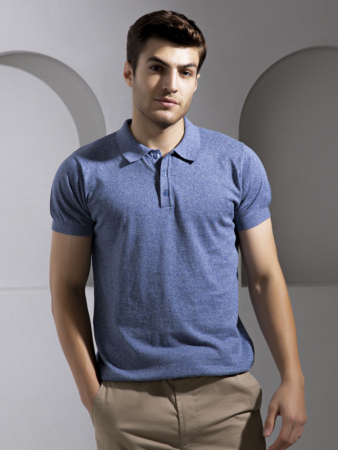 

The Tie Hub Men Solid Cotton Polo T-shirt, Blue