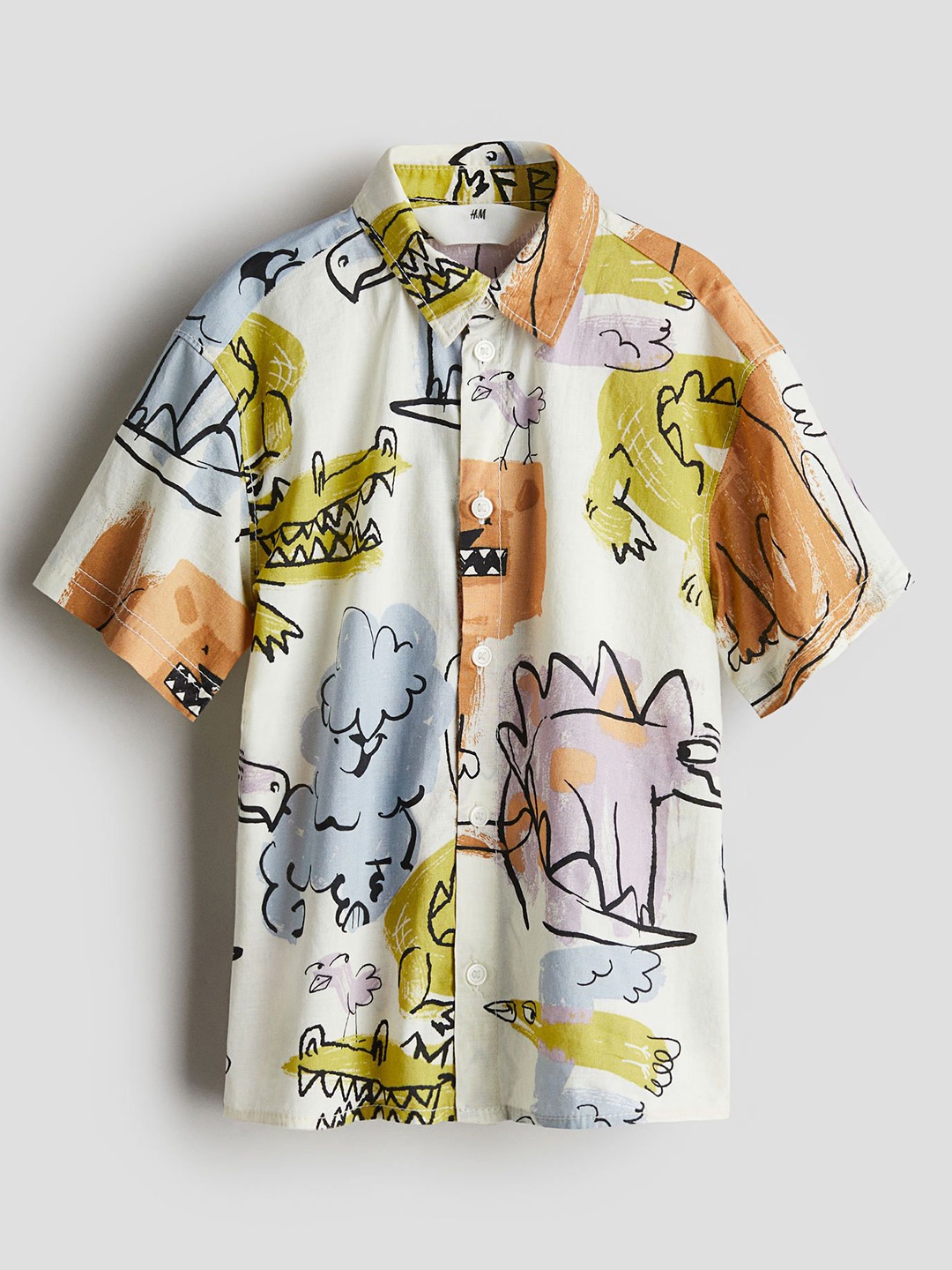 

H&M Printed Short-Sleeved Shirt, White