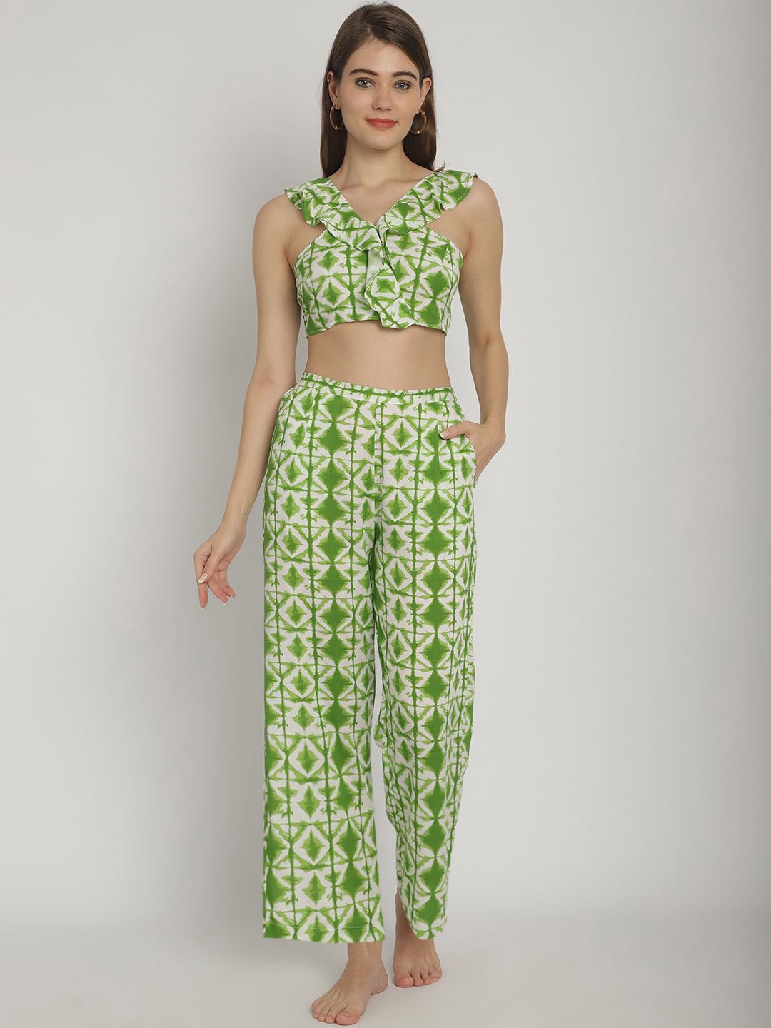 

Blissence Printed Top & Trousers CoverUpSet, Green