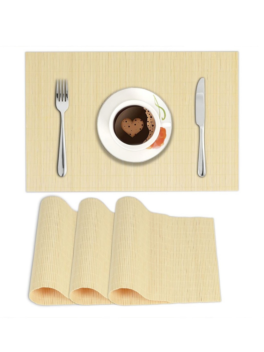 

HOKIPO Beige 4 Pieces Rectangle Reversible Bamboo Non Slip Table Placemats