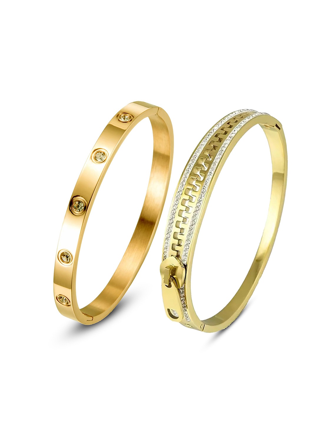 

MEENAZ Set Of 2 Gold-Plated AD Studded Stainless Steel Anti Tarnish Kada Bracelet