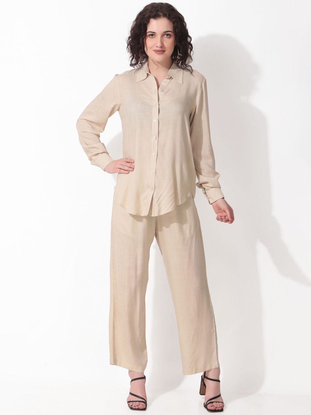 

Seryeon Long Sleeve Shirt With Trouser Co-Ords, Beige