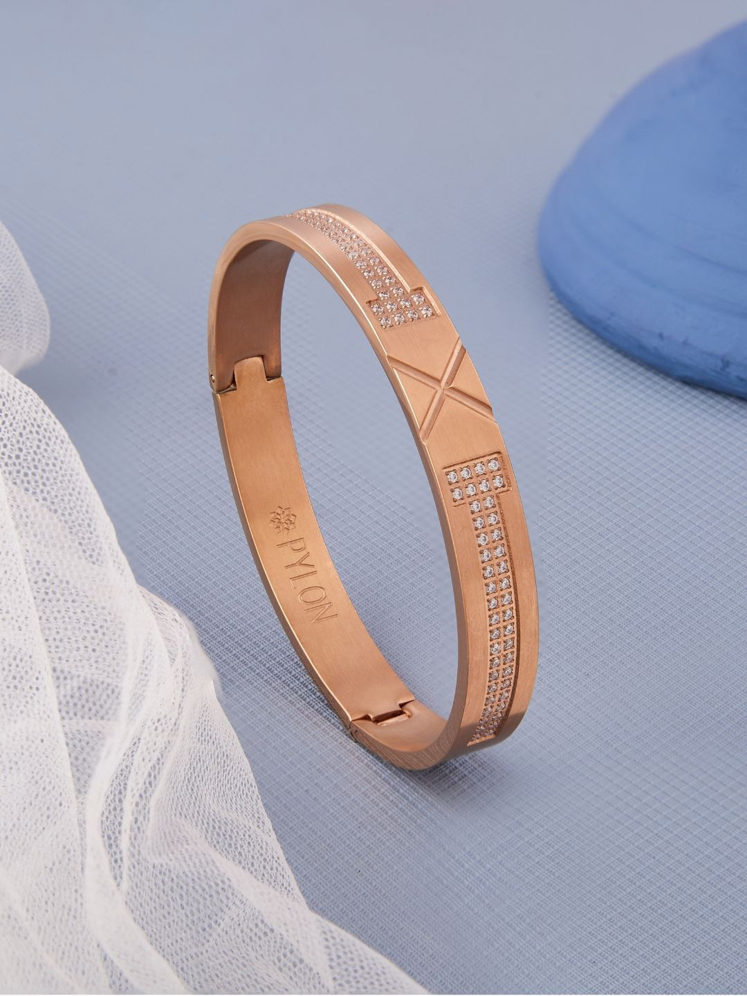 

PYLON Men American Diamond Kada Bracelet, Rose gold