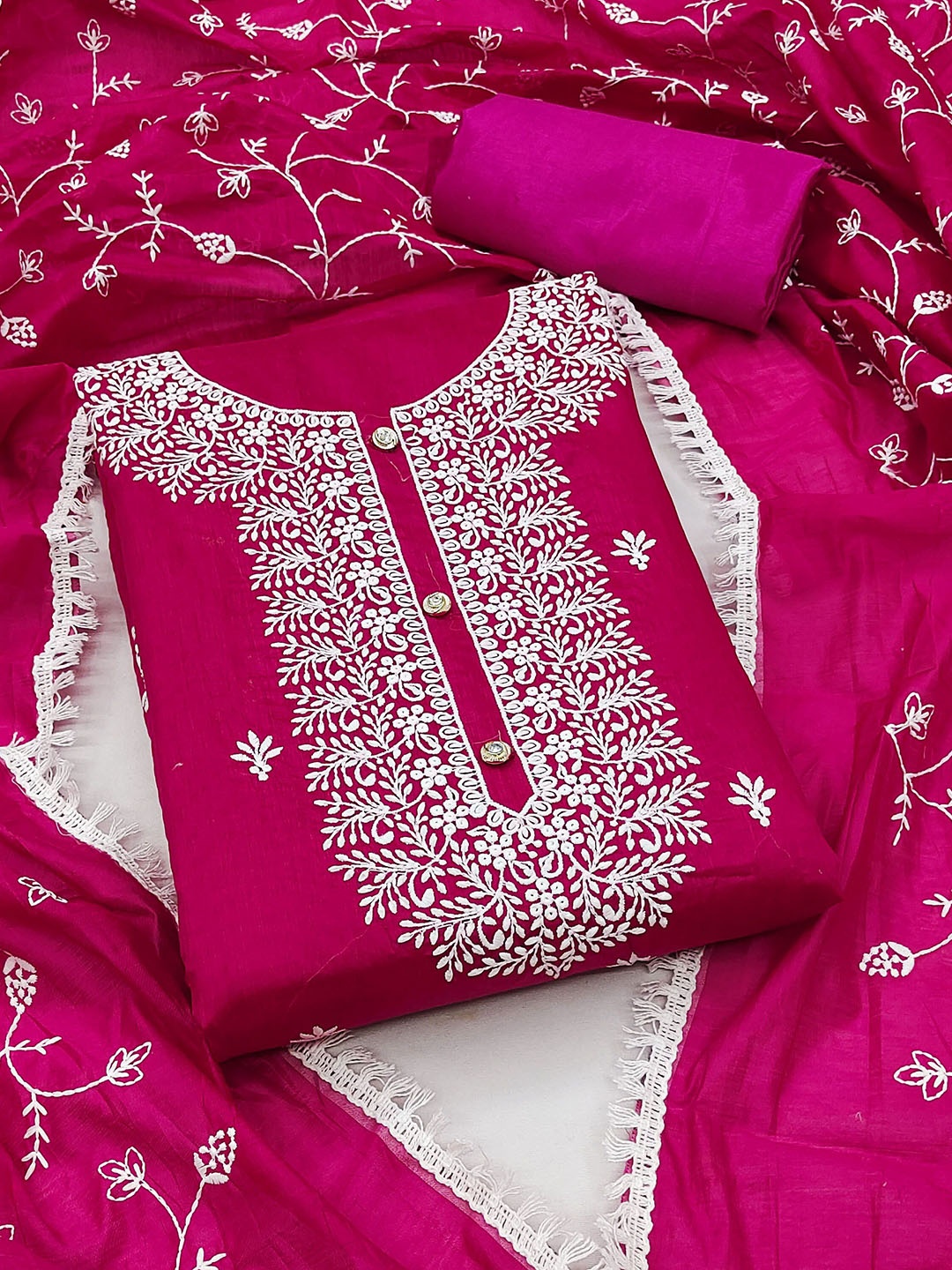 

Maroosh Embellished Unstitched Dress Material, Pink