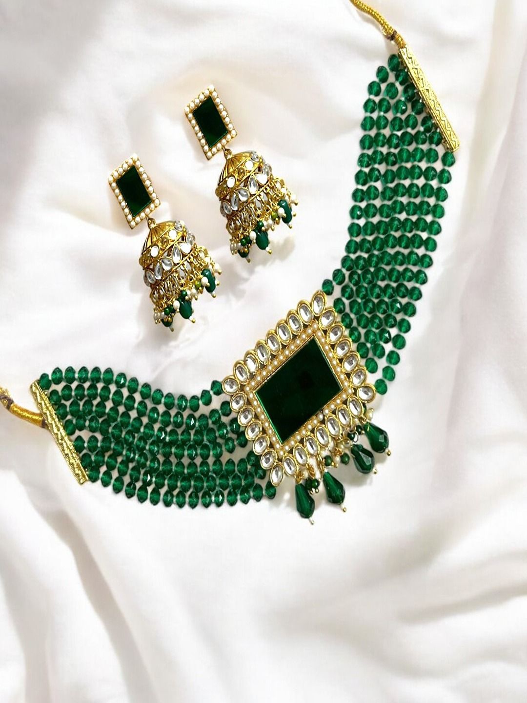 

AccessHer Stone-Studded Jewellery Set, Green