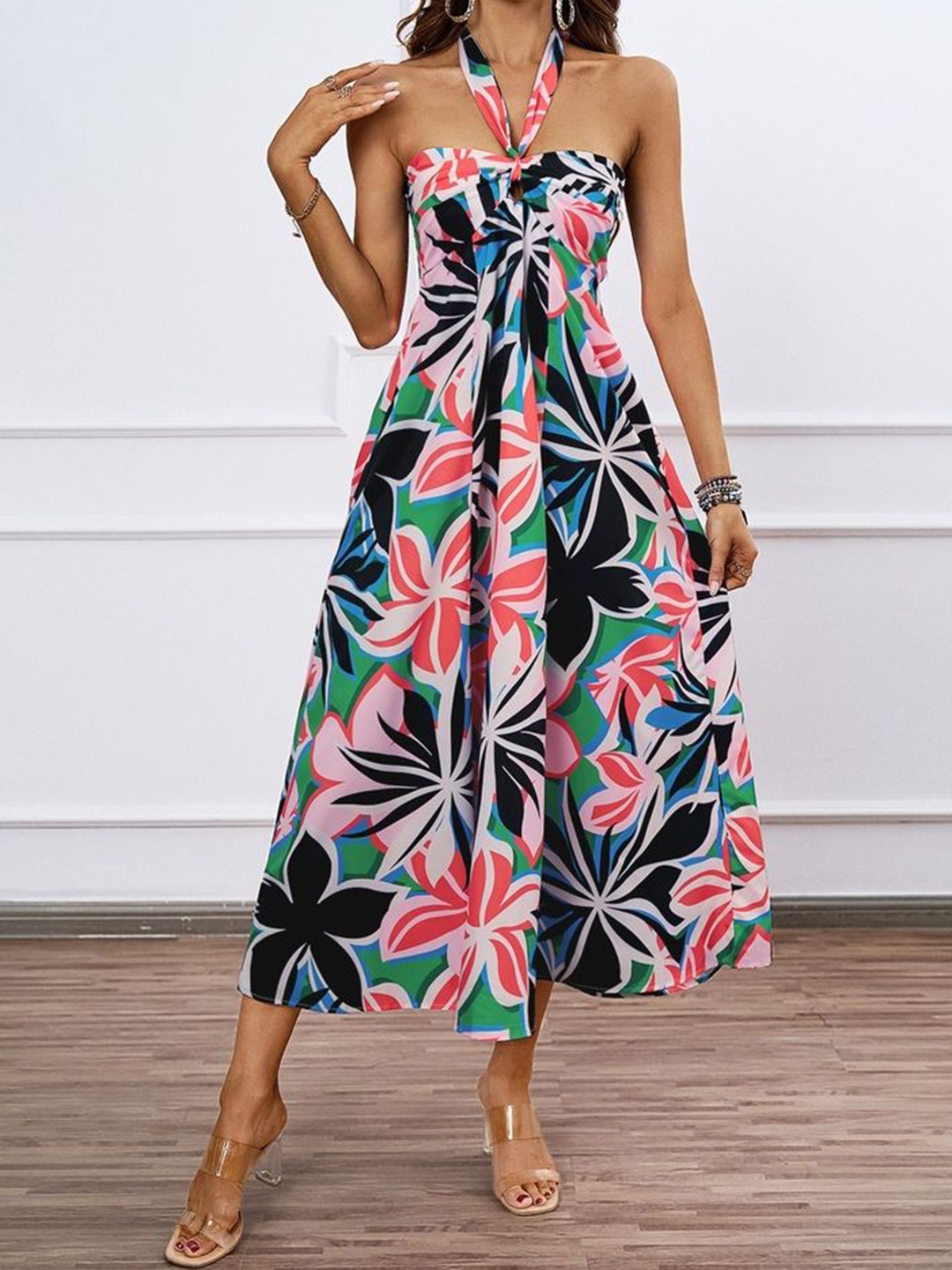 

LULU & SKY Floral Print Halter Neck A-Line Midi Dress, Multi