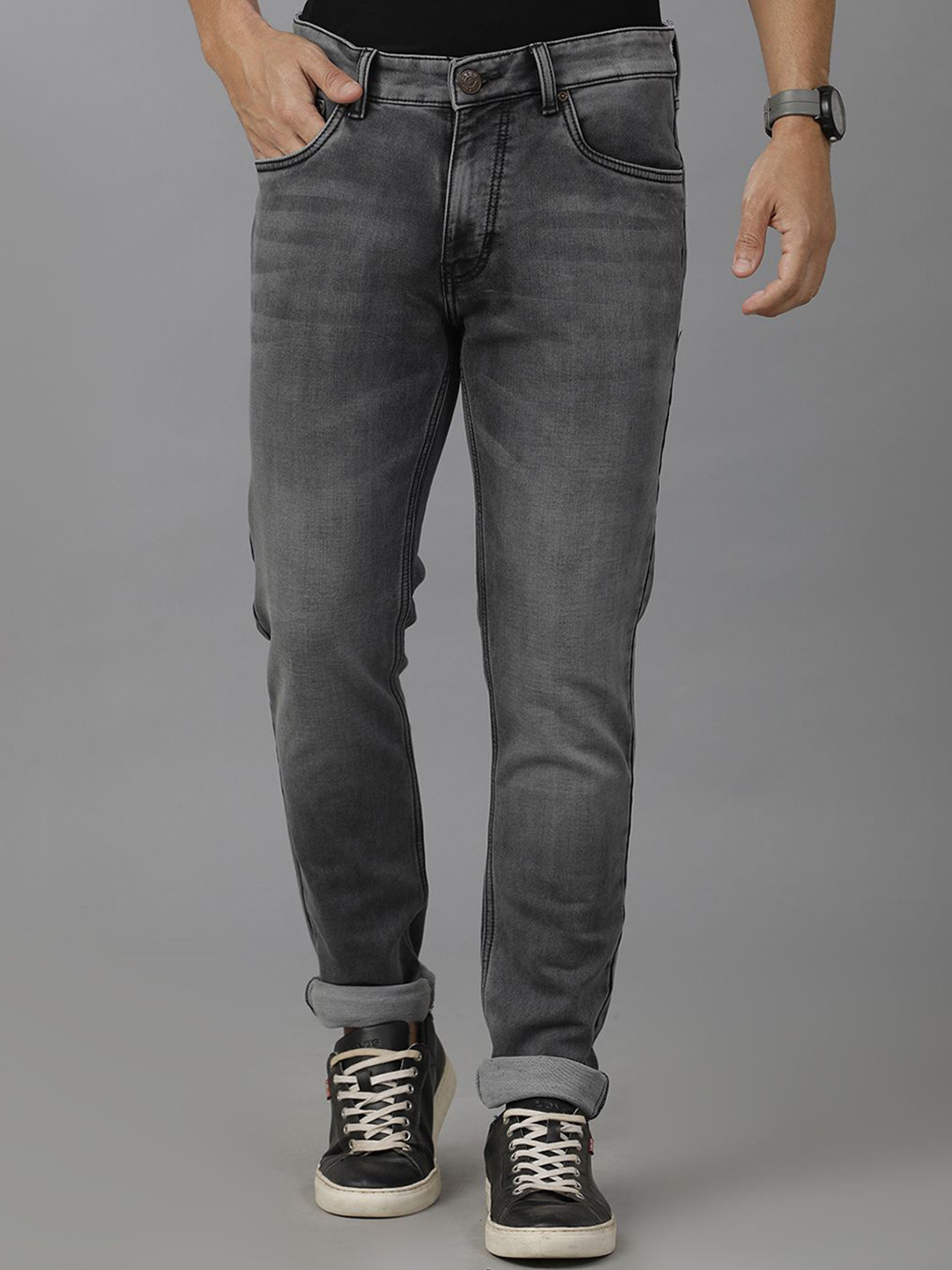 

Double Two Men Lean Slim Fit Heavy Fade Jeans, Grey