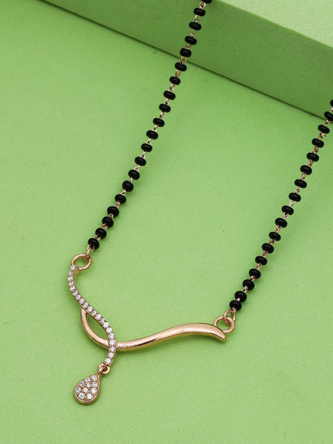 

MAIRA 925 Sterling Silver Rose Gold-Plated Crystals Mangalsutra