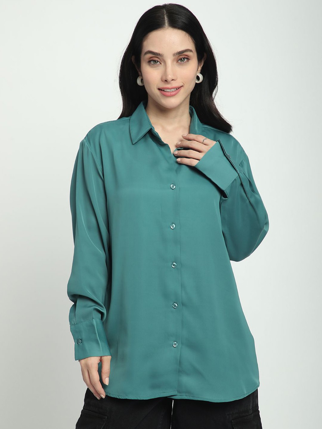 

R&B Women Opaque Casual Shirt, Green