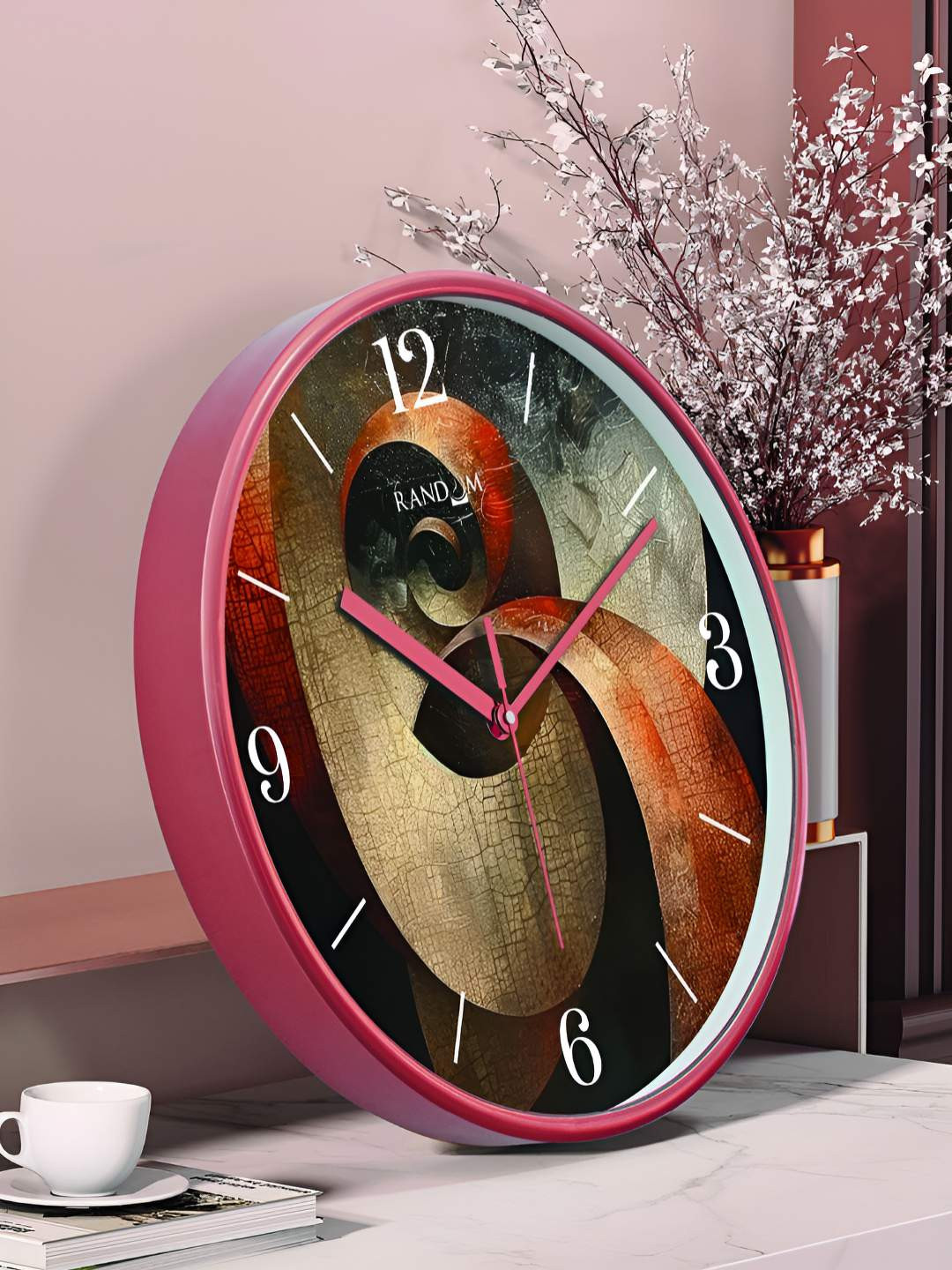 

RANDOM Printed Round Shaped Sweep Silent Movement Contemporary Wall Clock, Brown
