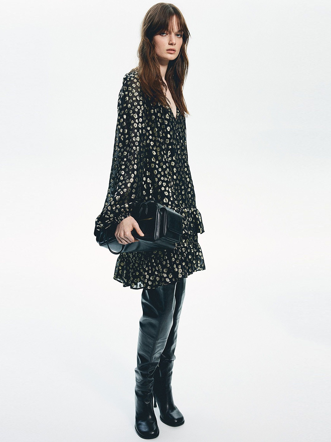 

H&M Self Design Lace Dress, Black