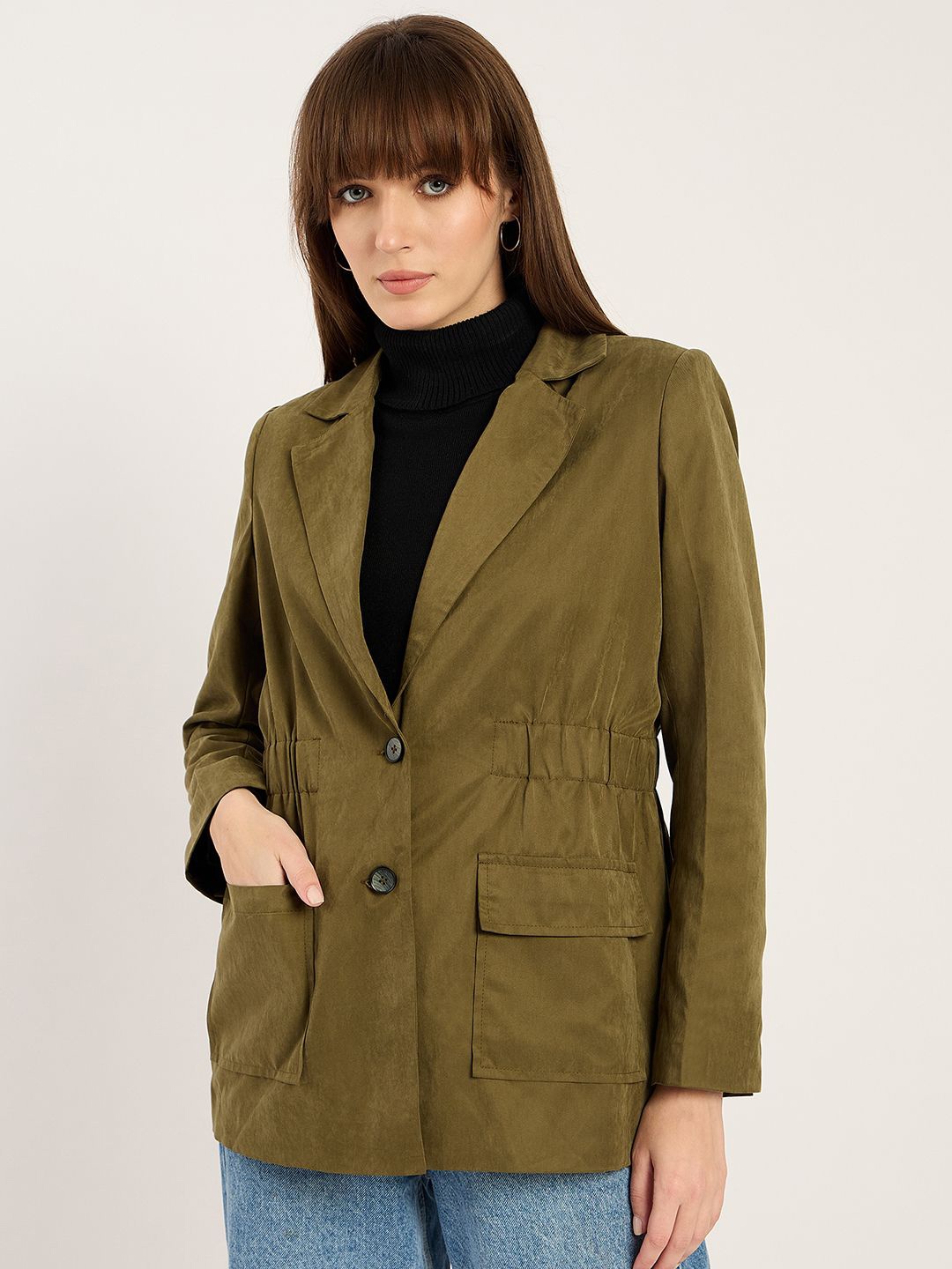 

FEMMELLA Slim-Fit Single-Breasted Blazer, Olive